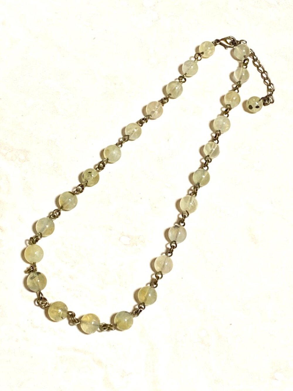 Natural Yellow Green Prehnite Short Necklace,Genuine Gemstone & Bronze Link